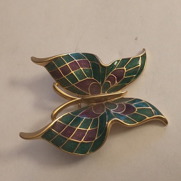 Trifati Vintage Rare  enamel butterfly. Green, purple and gold. - Picture 3 of 6